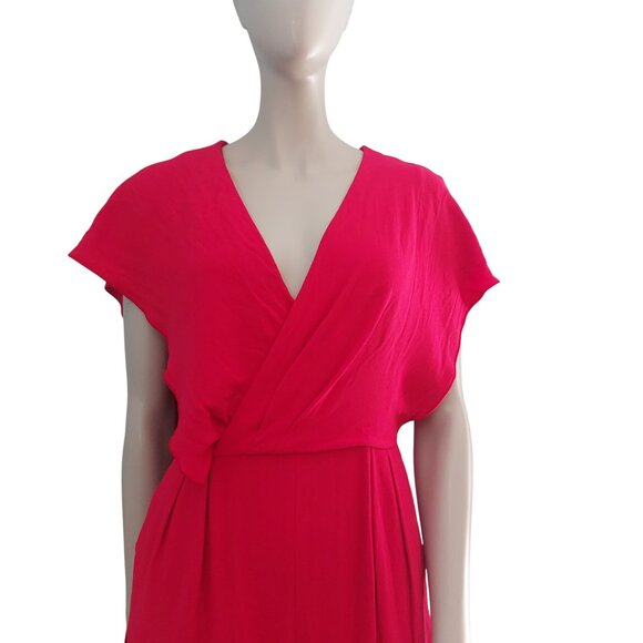 MAX MARA Red Jumpsuit Size 8 Draped Shoulder Tapered Leg V Neck Flutter Sleeves - Picture 6 of 16